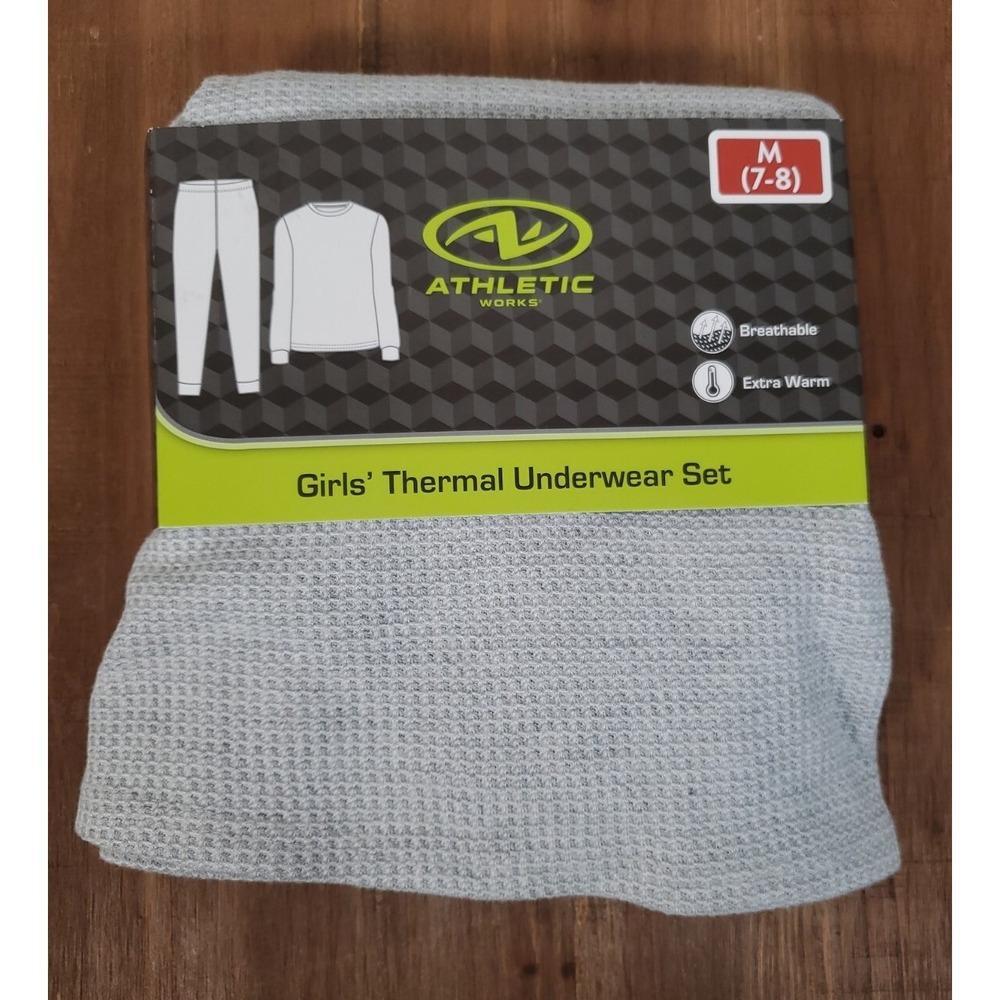 Athletic Works Girls Waffle Thermal Underwear Set Medium 7-8 Gray NEW